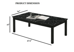 Contemporary Style 3pc Table Set 1x Coffee Table 2x End Table Faux Marble Top Wooden Legs Black Finish Primary Living Room