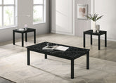 Contemporary Style 3pc Table Set 1x Coffee Table 2x End Table Faux Marble Top Wooden Legs Black Finish Primary Living Room