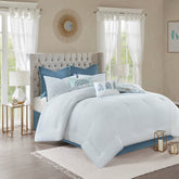 8 Piece Cotton Floral Printed Reversible Comforter Set Blue Cal King