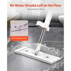 Flat Mop, Self Wringing, Microfiber Floor Cleaner with 4 Reusable & Washable Pads for Dry & Wet Floor Cleaning, Microfiber Flat Mop with Stainless Steel Handle for Hardwood Laminate Tile Vinyl