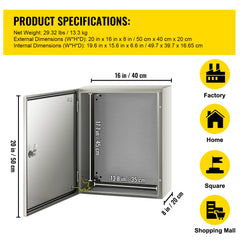 NEMA Steel Enclosure, 20 x 16 x 8'' NEMA 4X Steel Electrical Box, IP66 Waterproof & Dustproof, Outdoor/Indoor Electrical Junction Box, with Mounting Plate