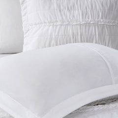 4 Piece Microfiber Reversible Ruffle Quilt Set with Throw Pillow White King/Cal King