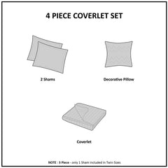 4 Piece Microfiber Reversible Ruffle Quilt Set with Throw Pillow White King/Cal King