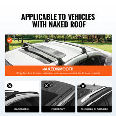 Universal Roof Rack Cross Bars, 41.3" Aluminum Roof Rack Crossbars, Fit Roof without Side Rail, 155 lbs Load Capacity, Adjustable Bare Roof Crossbars with Locks, for SUVs, Sedans, and Vans