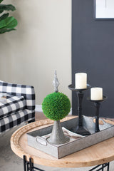 7x7x17" Faux Boxwood Topiary Sphere on Metal Spire
