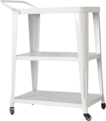 3-Tiered Metal Frame, Industrial Dining Cart with Swivel Wheels, White