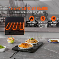 Electric Warming Tray, 16.5" x 11" Portable Tempered Glass Heating Tray, Perfect for Dinner, Catering, House, Parties, Events, Entertaining and Holiday, Black