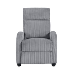Modern Push Back Recliner Chair Dark Gray Soft Corduroy Upholstery Comfort Solid Wood Living Room Furniture 1pc