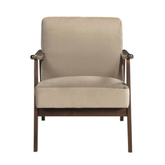 Mid-Century Modern Design 1pc Accent Chair Light Brown Velvet Upholstery Dark Walnut Finish Wood, High-Resiliency Foam Cushions