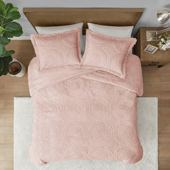 Full/Queen Embroidered Medallion Faux Fur Ultra Plush Comforter Mini Set