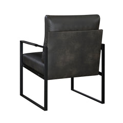 Modern Accent Chair Cushioned Seat Dark Gray Faux Leather Upholstery Black Metal Frame 1pc Style Comfort Durability Elegance Look