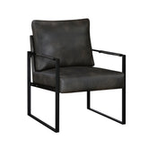 Modern Accent Chair Cushioned Seat Dark Gray Faux Leather Upholstery Black Metal Frame 1pc Style Comfort Durability Elegance Look