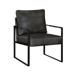 Modern Accent Chair Cushioned Seat Dark Gray Faux Leather Upholstery Black Metal Frame 1pc Style Comfort Durability Elegance Look