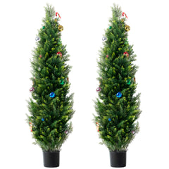 2 Pack 5' Artificial Cedar Topiary Tree Faux Plant UV Decor In/Outdoor