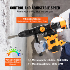 Rotary Hammer Drill Corded Drills 1-9/16" 3 Modes SDS-MAX Chipping Hammers