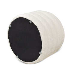 Fuji 19" Oversized Round Storage Ottoman, Ivory White Boucle