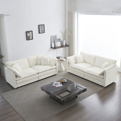 2 - Piece Living Room Set , 2 Pieces Upholstered Loveseat and Couch for Home Office Lounge, Sofa Set of 2, 2-Piece (2+2 Seat) Couch Set For Living Room ,White Chenille