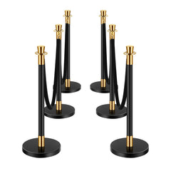 Stanchions and Velvet Ropes, 6 Pcs Crowd Control Barriers with 4 Black Velvet Ropes, Stainless Steel Stanchion Post Queue with Sand Injection Hollow Base for Theater, Wedding, Party Supplies