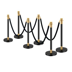 Stanchions and Velvet Ropes, 6 Pcs Crowd Control Barriers with 4 Black Velvet Ropes, Stainless Steel Stanchion Post Queue with Sand Injection Hollow Base for Theater, Wedding, Party Supplies