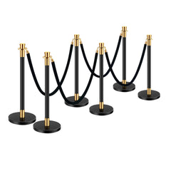 Stanchions and Velvet Ropes, 6 Pcs Crowd Control Barriers with 4 Black Velvet Ropes, Stainless Steel Stanchion Post Queue with Sand Injection Hollow Base for Theater, Wedding, Party Supplies