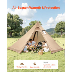 Hot Tent for 4-6 Persons, Portable Winter Tipi Tent with Stove Jack, Waterproof Canvas Camping Tents, Lightweight 4 Season Shelter Tents for Hiking Fishing Backpacking, L Size
