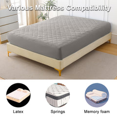 Diamond Grid Ultrasonic Waterproof Mattress Protector Gray Size Q