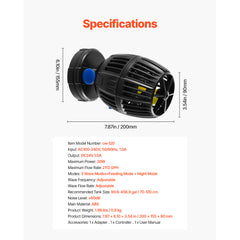 Aquarium Wave Maker with Controller 20W DC 24V Powerhead with Magnetic Base