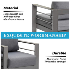 73" All-Weather Aluminum Patio Sofa, 3 Seat Outdoor Couch with Thick Dark Gray Cushions & Gray Frame