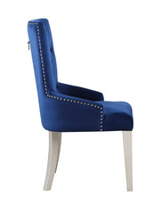 Blue Velvet Chair 1pc Button Tufted Nailhead Trim Platinum Finish Wooden Legs Luxury Dining Room Furniture