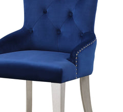Blue Velvet Chair 1pc Button Tufted Nailhead Trim Platinum Finish Wooden Legs Luxury Dining Room Furniture