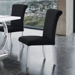 2p Side Chair Channel Tufted Back Seat Contemporary Black And Silver Finish Dining Furniture