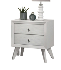 Contemporary White Color 1pc Nightstand Bedroom Furniture Solid wood Wave Texture 2-Drawers Bedside Table Bronze Round Knobs