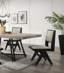Contemporary Black Color 2pc Dining Side Chairs Light Gray Fabric Upholstered Chairs Arms Dining Room