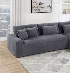 Modern 2pc Sectional Set XL Plush Corduroy Fabric Dark Gray LAF Sofa RAF Chaise Living Room Couch