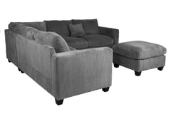 Modern Style L-Shaped 4pc Sectional Set Cocktail Ottoman Square Arms Throw Pillow Corduroy Upholstered Dark Gray Finish Primary Living Room