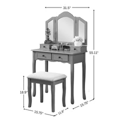 Sanlo Wooden Vanity Make Up Table and Stool Set, Silver