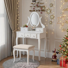 Ashley Wood Make-Up Vanity Table and Stool Set, White