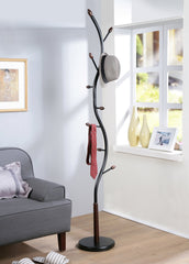 Arles Metal Black and Walnut Standing Coat Rack