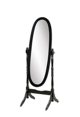 Traditional Queen Anna Style Wood Floor Cheval Mirror, Black Finish