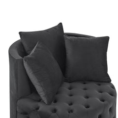 Velvet Upholstered Swivel Chair for Living Room, with Button Tufted Design and Movable Wheels, Including 3 Pillows, Black