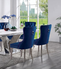 Contemporary Blue Color Flannelette 2pcs Side Chairs Button-Tufted Upholstered Dining Chairs Wingback Design Furniture Set