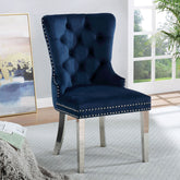 Contemporary Blue Color Flannelette 2pcs Side Chairs Button-Tufted Upholstered Dining Chairs Wingback Design Furniture Set