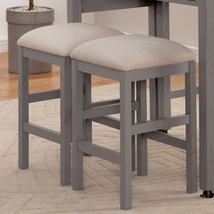 Rustic 3pc Dining Set Counter Height Dining Table w Storage drawer Faux Marble Top 2x Stools Light Gray Dining Room Furniture