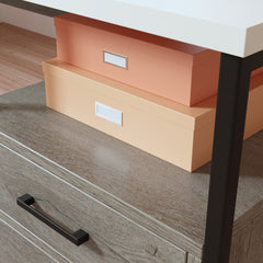 L-Shaped Desk with Minimalist Design, Brown finish