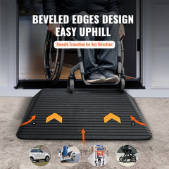 Rubber Threshold Ramp, 4" Rise Wheelchair Ramp Doorway, Recycled Rubber Power Curb Ramp Rated 33069 Lbs Load Capacity, Non-Slip Textured Surface Rubber Ramp for Wheelchair Car Scooter