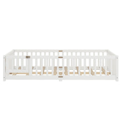 Queen Size Bed Floor Bed with Safety Guardrails and Door for Kids, White(Old SKU: W1580P154628 )