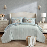 7-Piece Queen 7 Piece Vintage-inspired Collection floral print,Soft Blue
