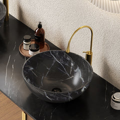 14'' Bathroom Bowl Ceramic Sink with Stone Pattern, No Faucet, Matte Black