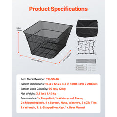 Rear Bike Basket Wire Mesh Bicycle Basket with Cargo Net Waterproof Cover