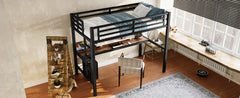 Metal Twin Size Loft Bed with Power Outlet and LED Lighted, Space-Saving, Noise Reduced, Black